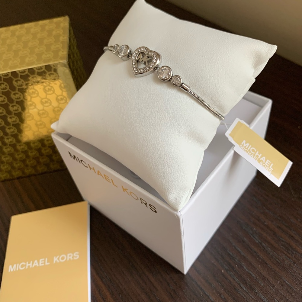 NWT authentic MK silver tone pave logo bracelet - Picture 4 of 6